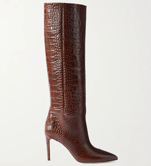 Croc Effect Leather Knee Boots